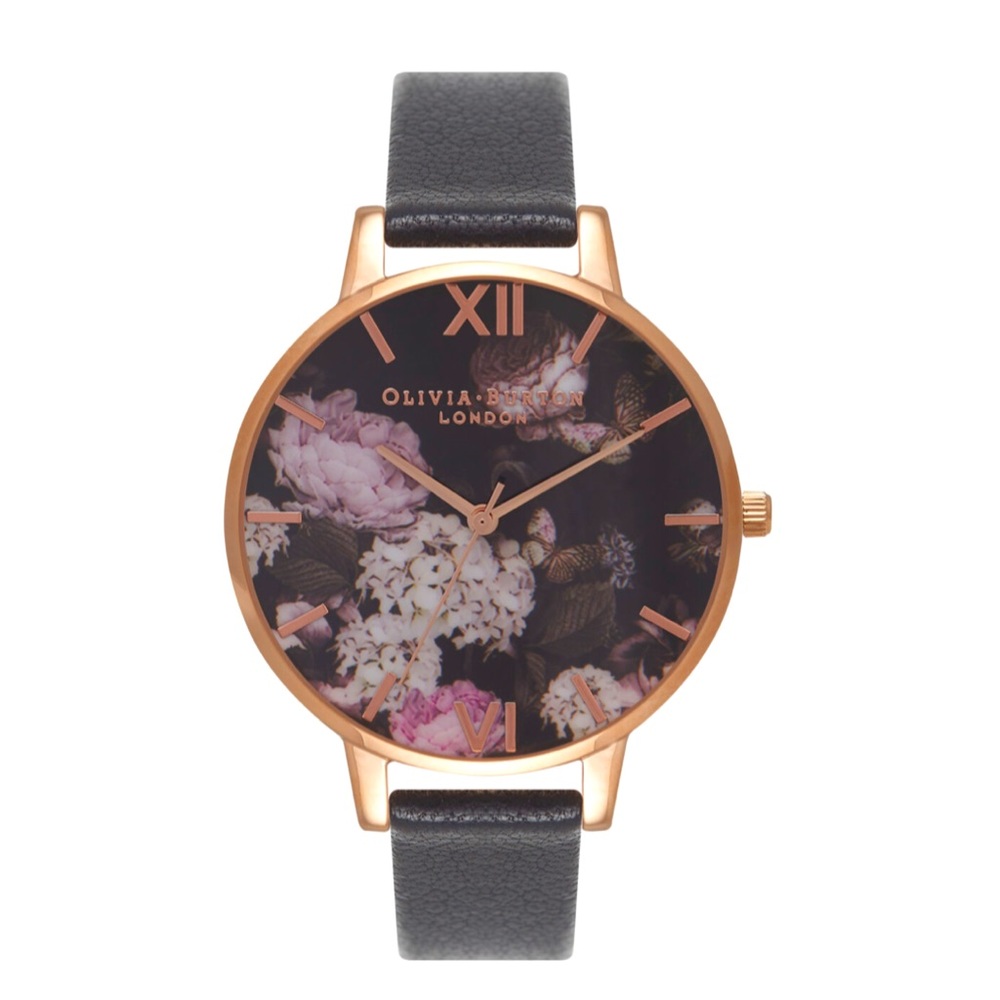 Olivia Burton Floral Watch, Black, 38mm
